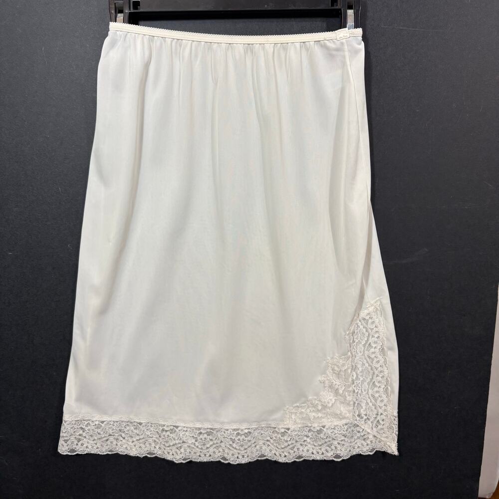 Vintage Vassarette White Half Slip Style Made in USA, Size Small Lace Trim Slit